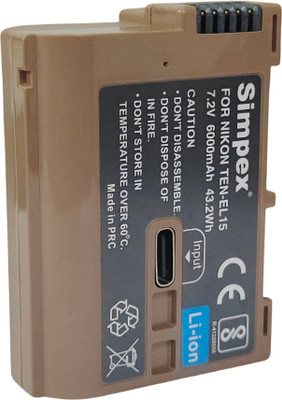 Simpex EN-EL15 6000mAh Li-ion Battery with USB-C Charging For Nikon  Camera Battery Charger(Brown)