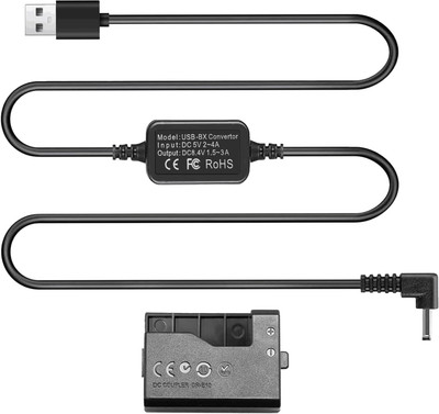 DIGICLAMBO LP E10 Dummy Battery USB Power Cord ACK-E10 Power Supply DR-E10 DC Coupler Kit  Camera Battery Charger(Black)