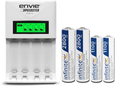 Envie 2800mah AA Ni-MH 2PL + 1100mah AAA Ni-MH 2PL With ECR11 Super Fast Rechargeable  Camera Battery Charger(White)
