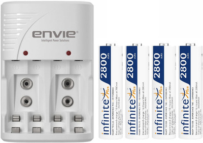 Envie 2800mah 4Pcs Ni-MH High Capacity Rechargeable Battery Charger Ready to Use  Camera Battery Charger(White)