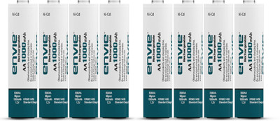 Envie 1000mAh AA Ni-CD Rechargeable Battery Pack of 8  Camera Battery Charger(White)