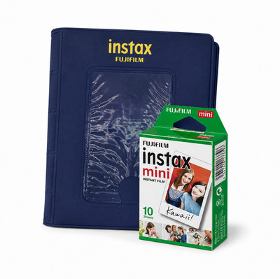 FUJIFILM Instax Mini 10x1 Instant Film with 64 Sheets Album (Dark Blue) Film Roll(Yes 800 ISO Pack of 1)