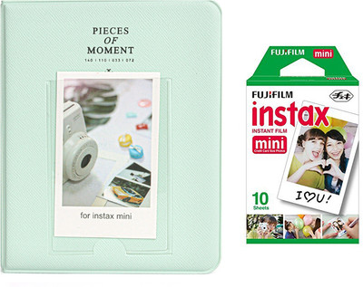 FUJIFILM Instax Mini 10X1 Instant Film With 64-Sheets Mint Green Album For Mini Film Roll(Yes 800 ISO Pack of 1)