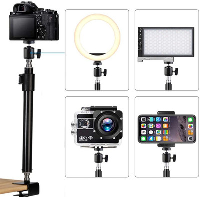 VTS Desk Mount Stand, Adjustable Tabletop Aluminum Desk Clamp with Rotatable Ball Tripod Kit(Black, Supports Up to 100 g)