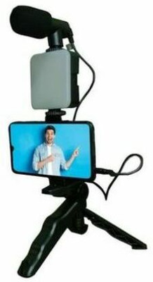 APSOLIGHT Vlogging Kit for Mobile & Digital Cameras | with Microphone, 36 LED Light Tripod Tripod Kit(Black, Supports Up to 1600 g)