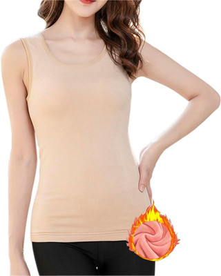 KeepCart Apricot Stretchy Slim-Fit Tank Top Thermal Fleece Lined Underwear Tops Camisole Women Top Thermal
