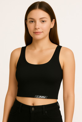 Rapid Garments Casual Solid Women Black Top