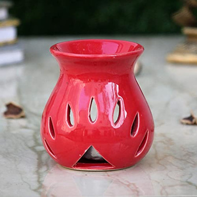 Indian Royals Red Ceramic Candle Holder Oil Burner Aroma Diffuser (3.5 H x 3 W CM) Ceramic 1 - Cup Candle Holder(Multicolor, Pack of 1)