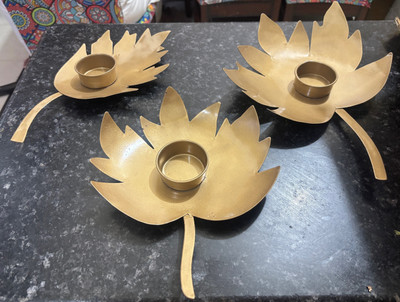 future today media group tree leaf shape candle holder three piece set Iron 3 - Cup Tealight Holder Set(Gold, Pack of 3)
