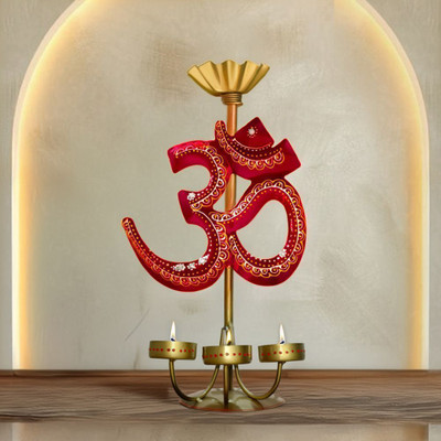 MonkBay Diya & candle OM Symbol Tea Light Holder | Mandir & Puja Decorative Showpiece Iron 3 - Cup Candle Holder(Multicolor, Pack of 1)