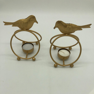 Master Piece Crafts Set of 2 Iron Bird Tea Light Candle Holders Stand for Table Top Iron 2 - Cup Tealight Holder Set(Gold, Pack of 2)