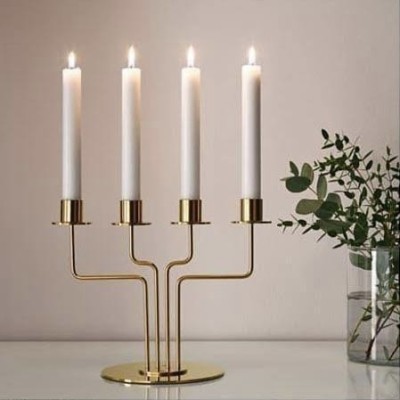 AZIZ UNIVERSAL Metal Golden Candle Stand Holder for Home Decor Gold Plated Candle Holder Set(Gold, Pack of 1)