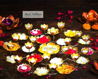 Shree Krishna Handicrafts And Gallery Shree Krishna Handicrafts and Gallery Grand Rangoli for Home Decor Size -24 Inch Iron Tealight Holder Set(Yellow, Pack of 1)