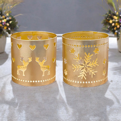 DIACRAFT Iron Candle Holder(Gold, Pack of 2)
