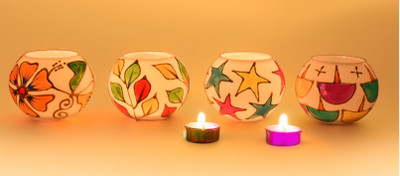 Marg Shree MSE-1001 Tealight holders Glass 1 - Cup Tealight Holder Set(White, Pack of 4)