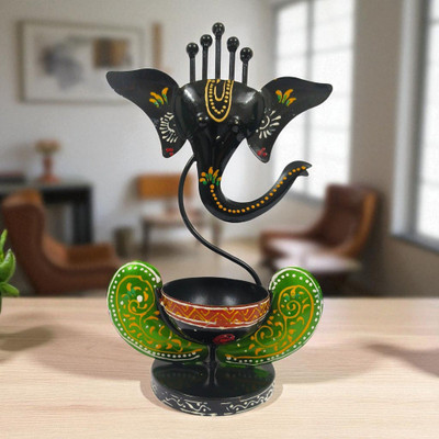 Shree Krishna Gifts And Decor Ganesha Tea-Light Holder (Black) Iron 1 - Cup Tealight Holder(Black, Pack of 1)