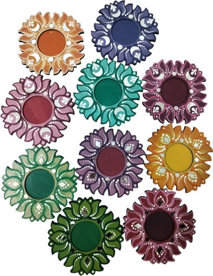 Urjart MDF Lotus Grace Tea Light Candle Holder for Painting, Craft, Wooden 10 - Cup Tealight Holder(Beige, Pack of 10)