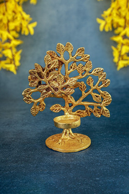 SJL Kalpavriksha Tree Design Candle/Diya Holder,Traditional and Decorative Brass 1 - Cup Candle Holder(Gold, Pack of 1)