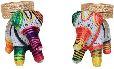 Dancing Flames Elephant Tealight Candle Tealight Holder Elephant Candle Elephant Candle Holder Brass, Terracotta 2 - Cup Tealight Holder Set(Multicolor, Pack of 2)