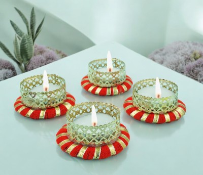 GadinFashion Handmade Diya Tealight Candle Holder For Diwali, Home Decoration , Office Décor Iron Tealight Holder Set(Red, Pack of 4)