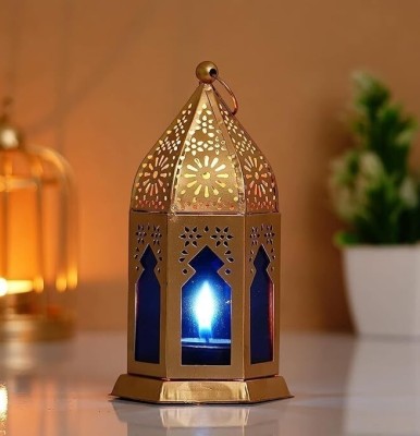 imperial arts Moroccan Gold,Metal Iron Lantern Tea Light Holder Iron 1 - Cup Candle Holder(Gold, Blue, Pack of 1)