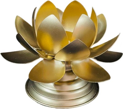 TushSweeti Metal Candle Stand Lotus Tea Light Holder Diwali Christmas Temple Decor Diya Gold Plated 3 - Cup Candle Holder(Gold, Pack of 1)