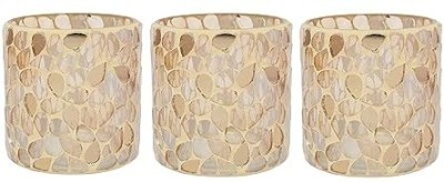Hosley Mosaic Glass Votive Tealight Candle Holder with Set of 6 Free Tealights Glass 6 - Cup Tealight Holder Set(Gold, Pack of 1)