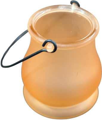 Apkamart Handcrafted Glass Candle Holder for Table Dcor & Gifts Glass 1 - Cup Tealight Holder(Orange, Pack of 1)