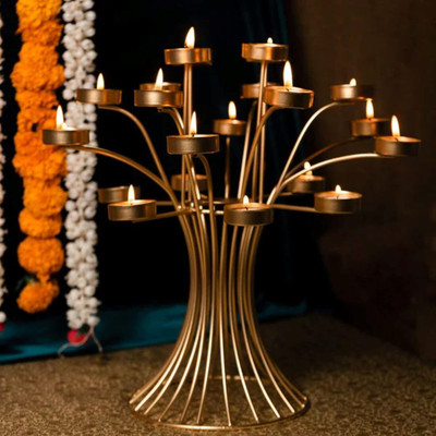 CraftVatika Tealight Candle Holder, Diwali Decoration Items, Diyas for Home Décor & Gifts Iron Candle Holder(Gold, Pack of 1)