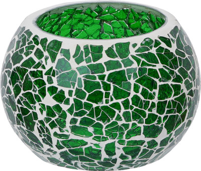 eCraftIndia Green Mosiac Glass Decorative Tea Light Holder/diya Glass Tealight Holder(Multicolor, Pack of 1)