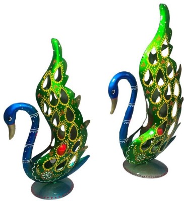 Craferia Export Beautiful Peacock Showpiece With Candle Holder Stand Set Of 2 For Home Decor Steel 2 - Cup Tealight Holder(Green, Pack of 2)