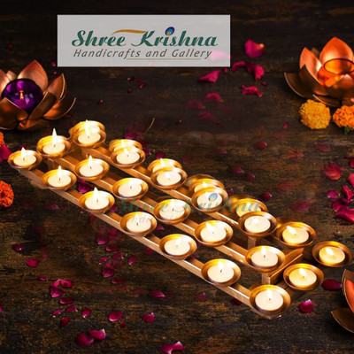 Shree Krishna Handicrafts And Gallery Diya Rectangle Candle Holder for Table and Home Decoration (Size -24 Inch) Iron Tealight Holder(Yellow, Pack of 1)