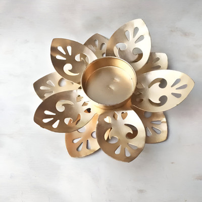 Tuesday Morning Metal Kamal T Light Floral T Light Lotus Candle Holder Kamal T Light Gold Plated 1 - Cup Tealight Holder(Gold, Pack of 1)