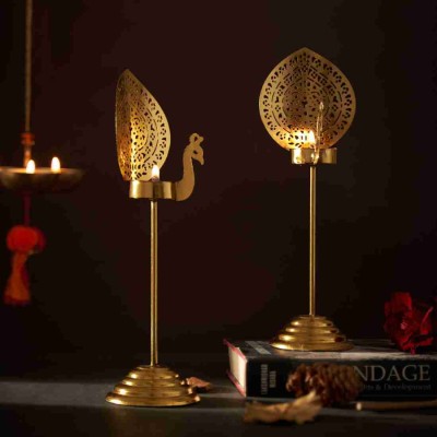 Handemade B2B Moradabad Handicrafts, Gold Peacock Tealight Candle Holder Stand Decoration Iron Candle Holder(Gold, Pack of 1)