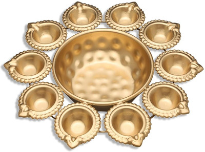 AICRAFTS 10 Diya Shape Decorative Urli Bowl for Home Handcrafted Bowl Iron 10 - Cup Candle Holder(Gold, Pack of 1)