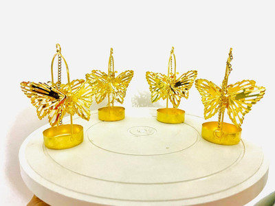Matfa Hanging Butterfly Tea Light Candle Holder Lantern Iron, Gold Plated 1 - Cup Candle Holder(Gold, Pack of 1)