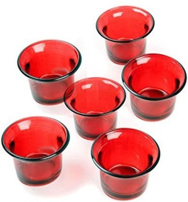 spill light Tea Light Holder Red With Scented Tea Lights (6) Glass 6 - Cup Tealight Holder Set(Red, Pack of 6)