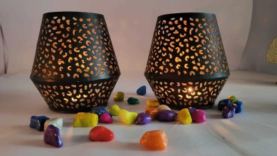 THE ALLCHEMY Iron Candle Holder Set(Black, Pack of 2)