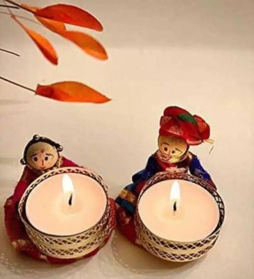 Waxy Wonders 1 Pair 1 male 1 female Candle Holder Candle Stand Candle Puppet Tealight Candle Wooden, Aluminium 2 - Cup Tealight Holder Set(Multicolor, Pack of 2)