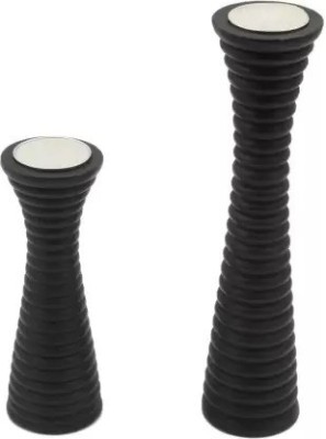 Flipkart SmartBuy Decorative Tower Set Of 2 Wood 2 - Cup Tealight Holder Wooden Candle Holder Set(Black, Pack of 2)