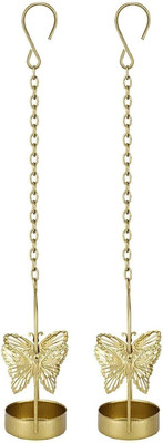 Safina Butterfly Hanging Tealight Candle Holders Gold Plated Tealight Holder Set(Gold, Pack of 2)