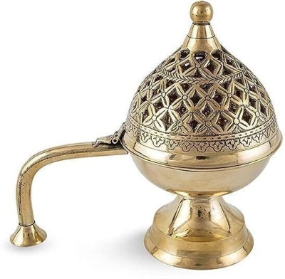 Zanaat Home Deco Purifying Brass Dhuna Loban Burner Iron Candle Holder(Gold, Pack of 1)