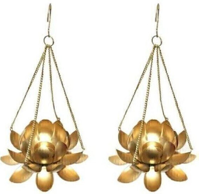 Sandeep Crafts Hanging lotus Shape Metal Color Candle Stick Holder Beautiful Design Home Aluminium 2 - Cup Tealight Holder Set(Gold, Pack of 2)