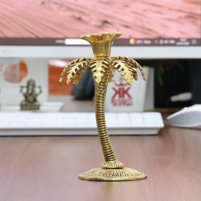 KridayKraft Metal Gold Plated (Palm) Khajur Candle Holder for Home Hotal Decor Candle Stand Tree Statue for Candle Light Dinner & Dining Table Decorative Showpiece for Decoration & Gift Purpose... Aluminium 1 - Cup Candle Holder(Gold, Pack of 1)