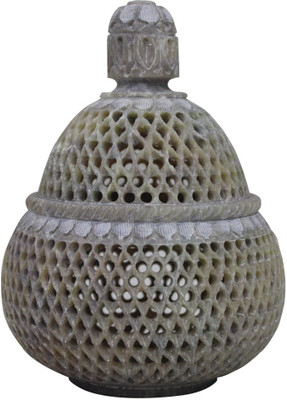Pooja Creation Soapstone Marble Small Handiya 4 inch for table decor as lamp Stoneware Tealight Holder(Beige, Pack of 1)