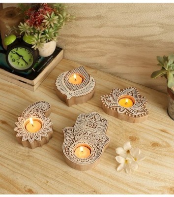 KHORANIAS K-hndlef2kritlight-01 Wooden 1 - Cup Tealight Holder(Brown, Pack of 4)