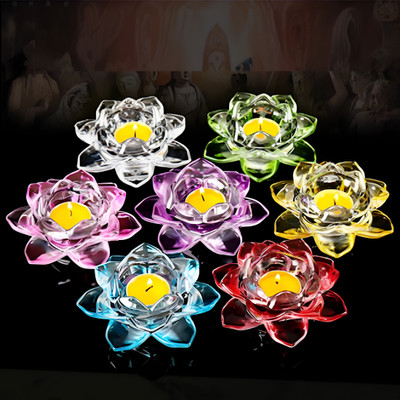 opriQ Crystal Lotus Flower Tea Light Candle Holder – Elegant Glass Diya for Festivals Glass, Crystal 1 - Cup Candle Holder(Multicolor, Pack of 1)