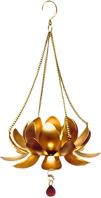 feya Home Decor Metal Lotus Hanging with Tea Light Holder Brass 1 - Cup Tealight Holder(Gold, Pack of 1)