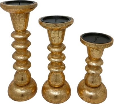 DESI KARIGAR Wooden 3 - Cup Candle Holder Set(Gold, Pack of 3)