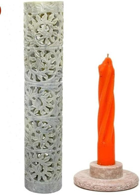 P U HANDICRAFTS Marble Candle Holder(Grey, Pack of 1)